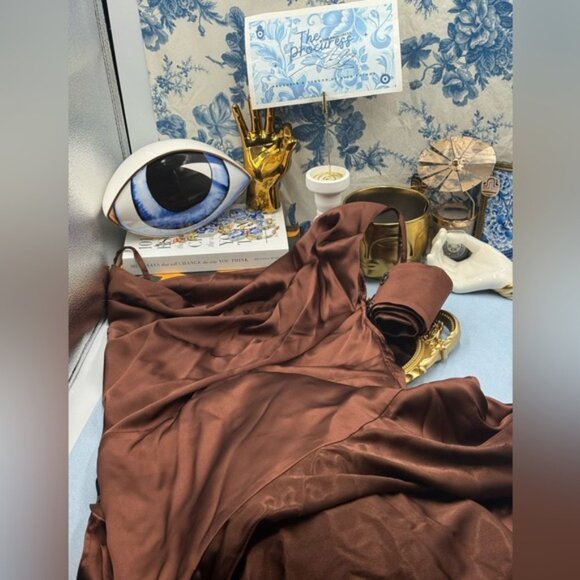 🆕 BRONX & BANCO 🧿 NWOT Leo Chocolate Brown Silk-Blend Maxi Dress, Sz L US 8 - Picture 13 of 16